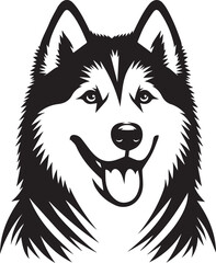 Siberian Husky Dog Vector Illustration in Black and White 