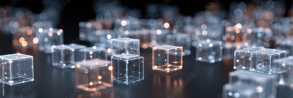 Aufkleber connected cubes representing blockchain technology with financial glow in a digital environment show