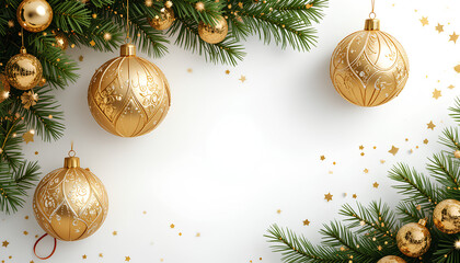 The Elegance of Three Gold Christmas Baubles on White Background – Festive Holiday Decoration