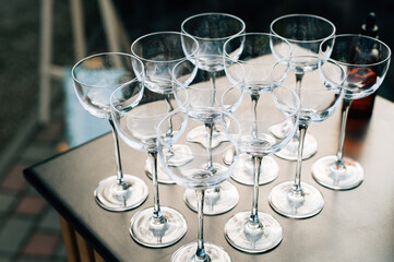Empty martini glasses on the table