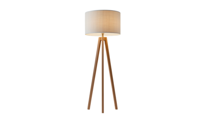 Modern Wooden Floor Lamp with Beige Shade Isolated on Transparent Background – Stylish Home Lighting and Decor