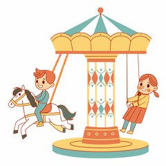 Obraz premium Whimsical carousel ride illustration capturing carefree childhood joy and laughter