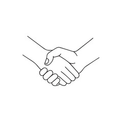 Simple black outline handshake icon on a clean white background for business and agreement concepts