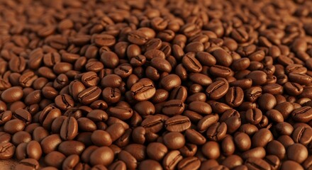 Fototapeta premium Roasted Brown Coffee Beans Pile Close-up Shot Food and Drink