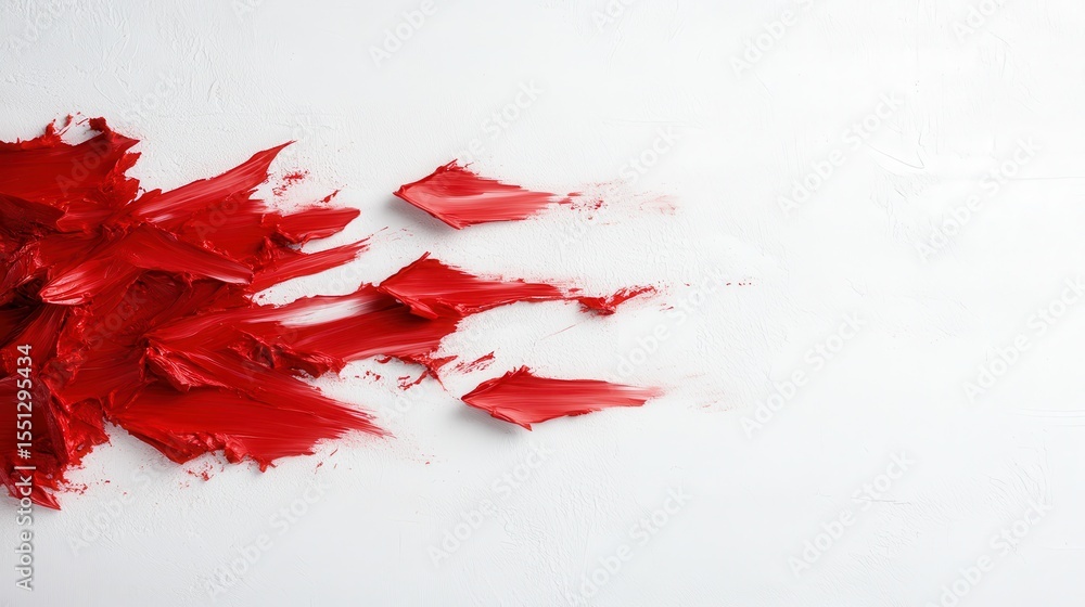 Poster vivid red paint smeared across a pristine white canvas creates a striking contrast, inviting the vie