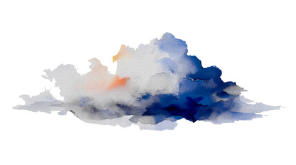 Single watercolor cloud on white background, sky illustration painting