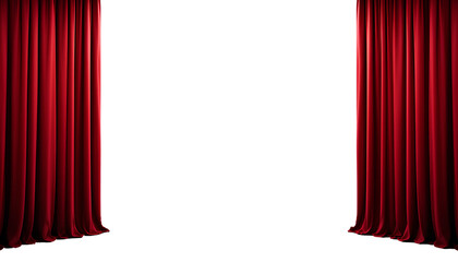 Red Theater Curtain Dropped Straight Down Isolated on Transparent Background – Dramatic Backdrop with Empty Space for Text