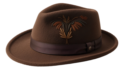 Brown Men’s Felt Hat in Retro Style Isolated on Transparent Background – Classic Vintage Fashion Accessory