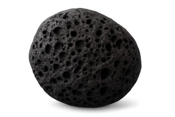 Porous volcanic rock with many cavities floating on a transparent background, ideal for graphic projects related to geology, nature, or space