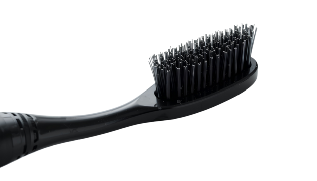 Black Toothbrush Lying Isolated on Transparent Background – Modern Dental Hygiene Tool