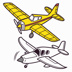 Stylized illustration showcasing two airplanes with contrasting color styles