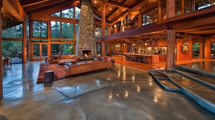 Rustic modern home with open floor plan and natural materials