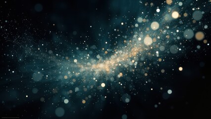 Obraz premium Countless glowing particles stream outward across a dark backdrop, creating a cosmic explosion effect. Shades of blue and gold enhance the depth, giving the image an ethereal, galactic quality.
