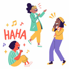 Cheerful Expressions: Illustration of Energetic Figures Bursting with Laughter and Joy