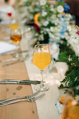 A glass of orange juice on the table