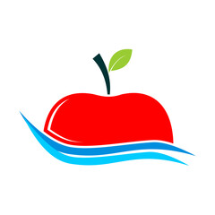 Red Apple with blue wave incorporating vector logo