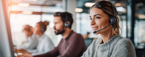 Fototapeta na wymiar The engaged call center team providing exceptional customer service at work.