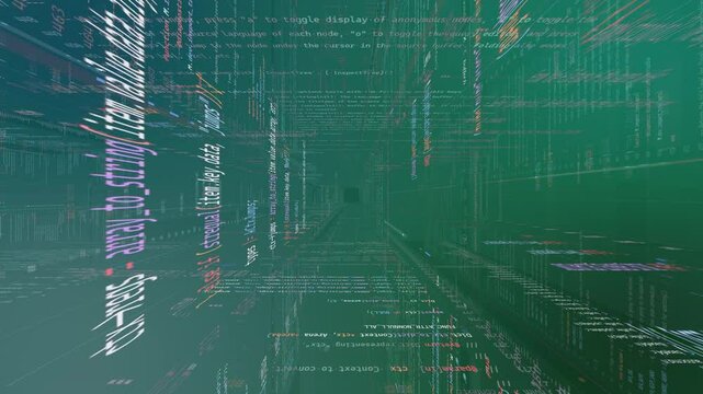 coding 3d server, scrolling through programming data, rendering through gradient mainframe source code, green gradient background