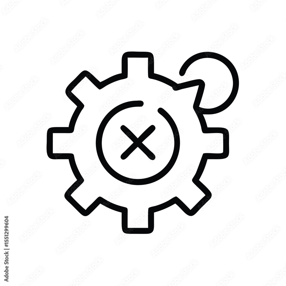 Poster settings error icon vector, gear with x mark, problem configuration and notification