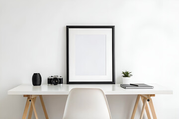 Modern interior design of a luxury home office room with contemporary furniture, a clean wooden desk, and stylish