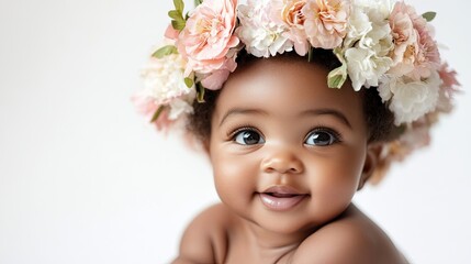 Hyper realistic 3d render Beautiful Baby Girl with Flower Crown: Portrait Photography, Infant, Child, Blossom, Petal AI Generative