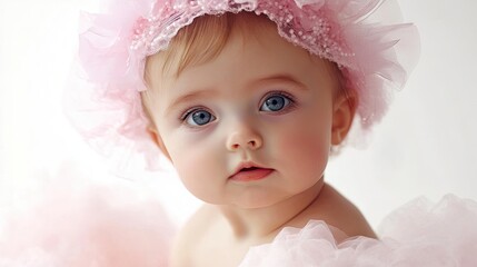 Hyper realistic 3d render Portrait of a Baby Girl in Pink AI Generative