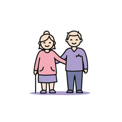 Two figures, an older woman and a younger man, standing side by side, showing a supportive relationship.