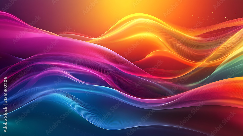 Poster a colorful wave with a yellow line in the middle. the colors are bright and vibrant, creating a sens