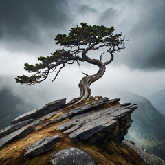 Isolated Tree Growing on Rocky Edge