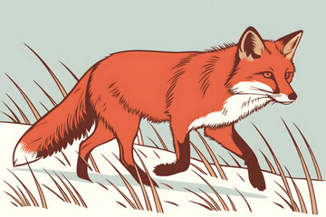 Obraz premium Majestic Red Fox in Winter Wonderland Wildlife Illustration