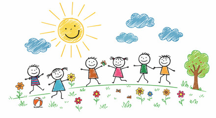 Naklejka premium Happy kids in the park enjoying a sunny day.