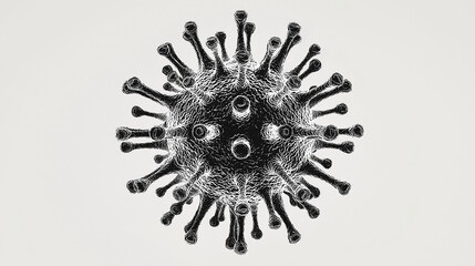 Virus Structure: Microscopic view of a virus particle, showcasing its intricate structure with protein spikes and a central core.  