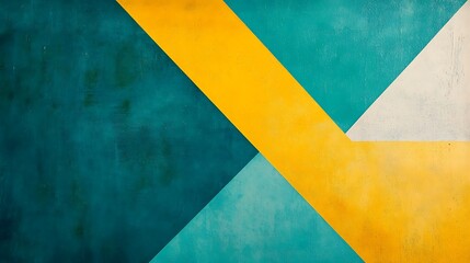 Geometric Color Block Design with Triangles in Teal, Yellow, and Turquoise Minimalist Art