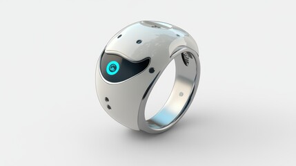 Futuristic robotic ring with glowing elements.