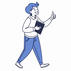 Optimistic character with book conveying approval through positive gesture illustration