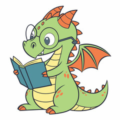 Enchanting Illustration: A Bookish Dragon Immersed in Literary Adventure
