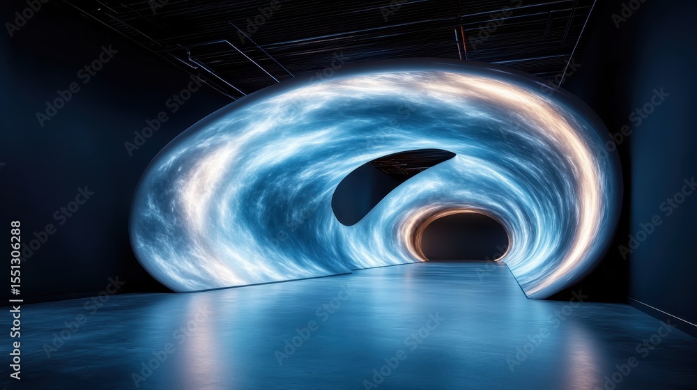Poster the image depicts a stunning abstract tunnel illuminated by vibrant light patterns, creating a sense