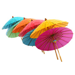 Row of colorful cocktail umbrellas, isolated on white