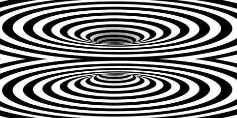 Illusion depicting contorted spatial dimensions a wormhole featuring both entry and exit points as a monochromatic bg. Abstract optical tunnel with 3D portal effects. Psychedelic vector illustration