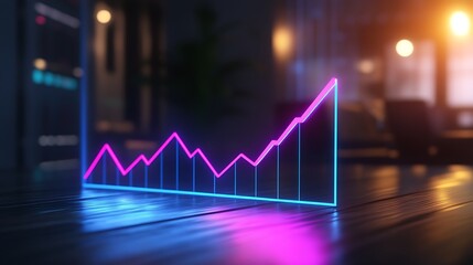 Glowing financial growth chart rising sharply on office desk futuristic business success analytics concept digital line graph render