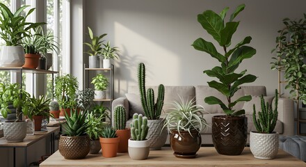 Fototapeta premium Indoor Plant Collection in a Bright Living Room