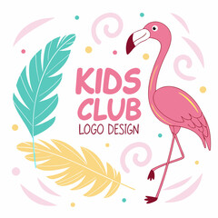 Whimsical flamingo vector art for branding, colorful logo design, template