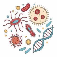 Diverse microscopic organisms and dna structure composition for scientific study