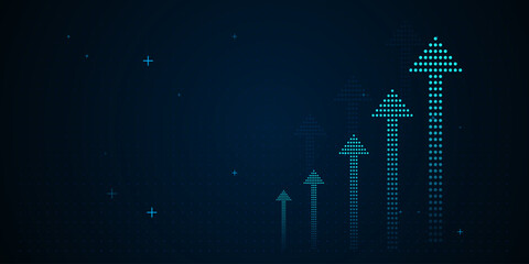 The arrows vary in size and brightness, creating a dynamic effect that conveys upward momentum and digital advancement. vector illustration