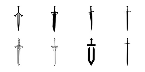 Set of different sword vector icons, isolated.