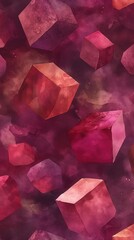 Watercolor Abstract Red Cubes Pattern