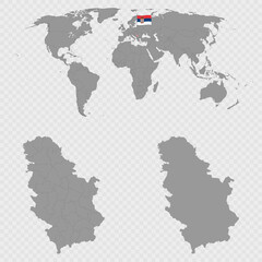 Serbia Map Set with World Location.