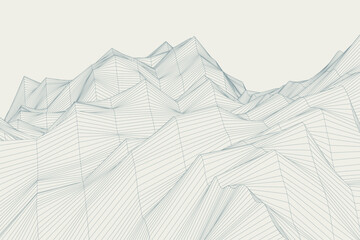 Abstract wireframe mountains in the geometric waves vector background showcasing layered line art in 3D perspective