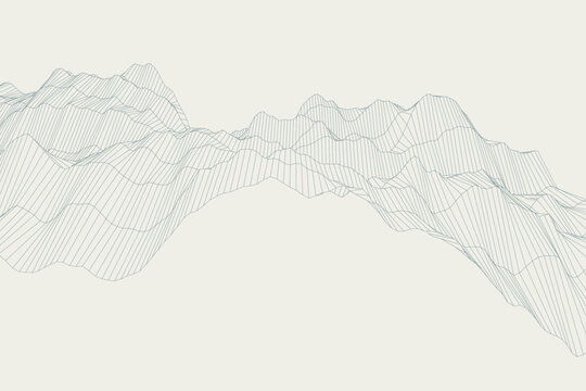 Geometric waves vector background with topographic grid style waves forming abstract mountainous terrain