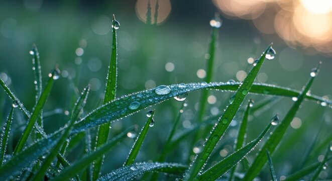 Morning Dew on Grass Blades Nature's Tiny Jewels